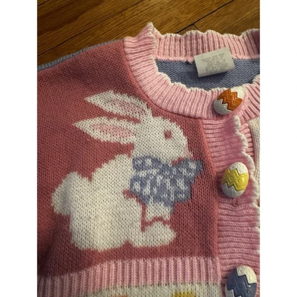 Vintage Girls Avon Style Patchwork Easter Cardigan Bunny Duck Eggs Sz 4/5 Pastel - Picture 3 of 13